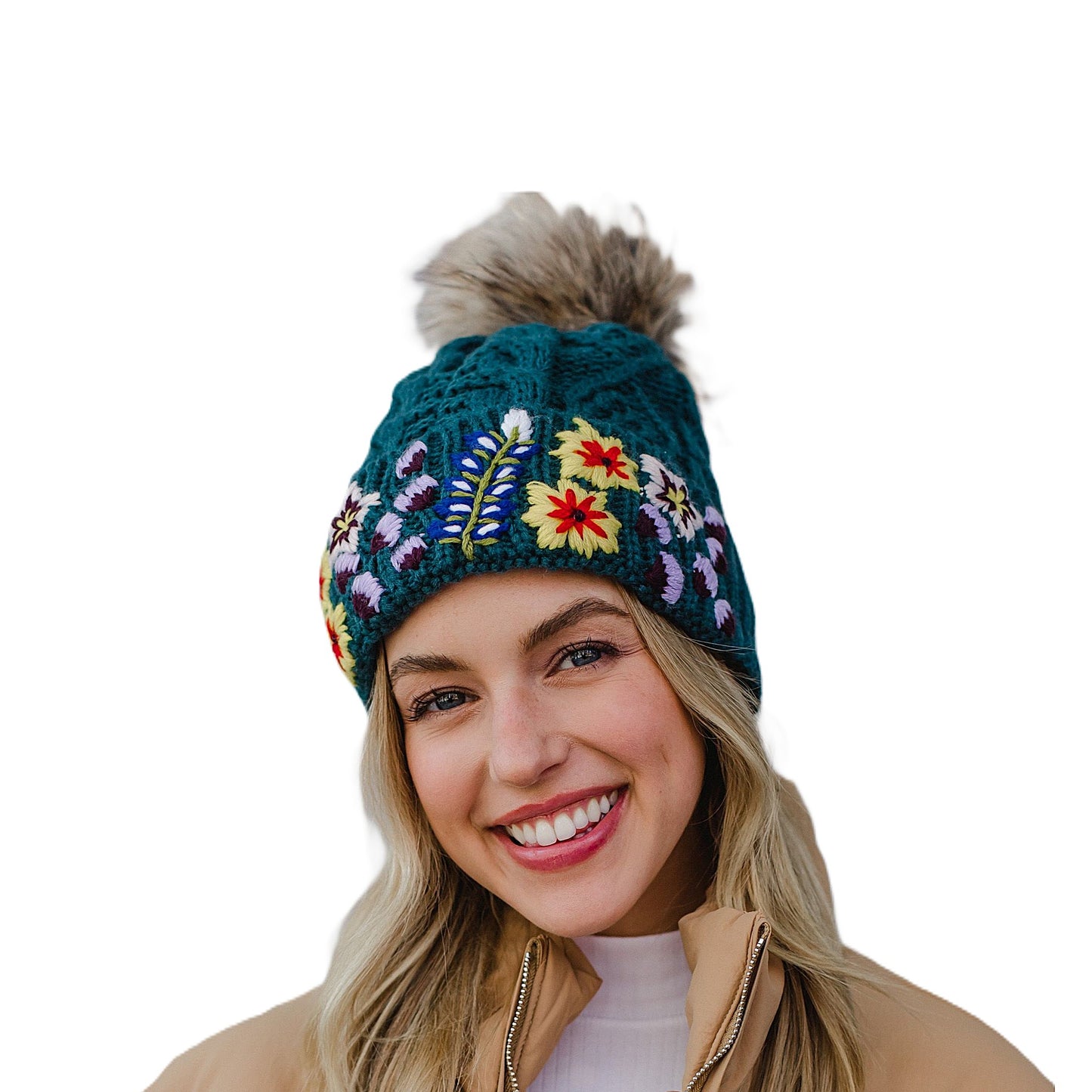 PANACHE Luxe Deep Teal with Floral Pattern Cuff Hat