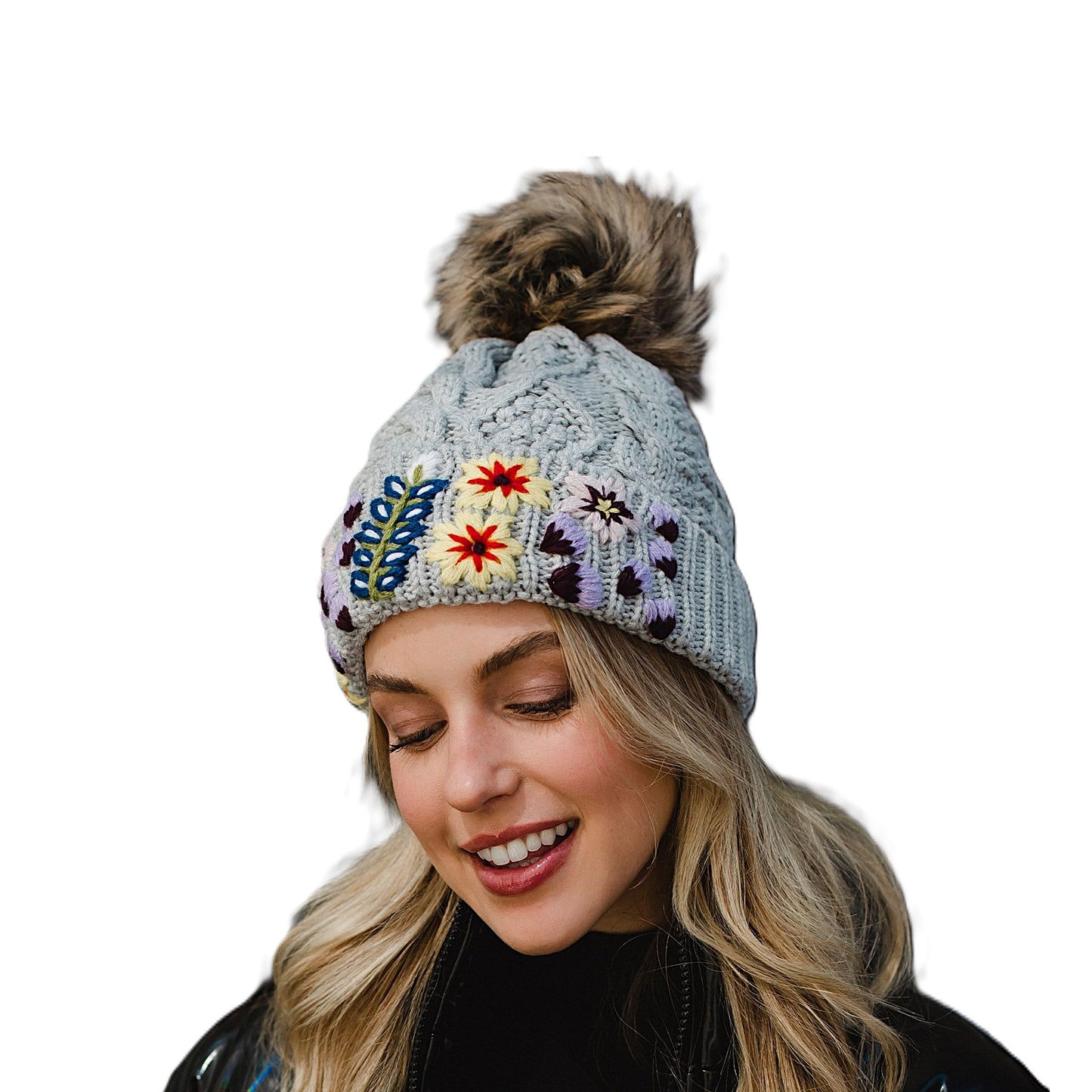 PANACHE GREY W/FLORAL PATTERN CUFF HAT