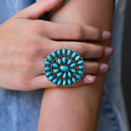 ABCO Adjustable Turquoise Cluster Ring
