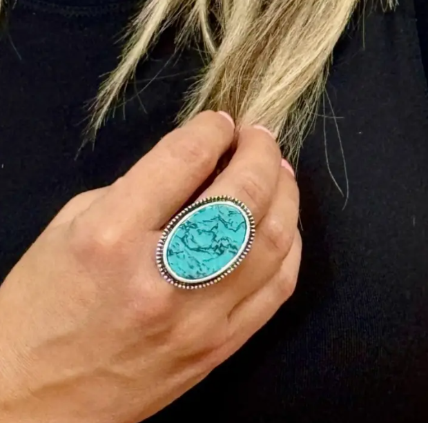 ABCO Adjustable Oval Turquoise Stone Ring
