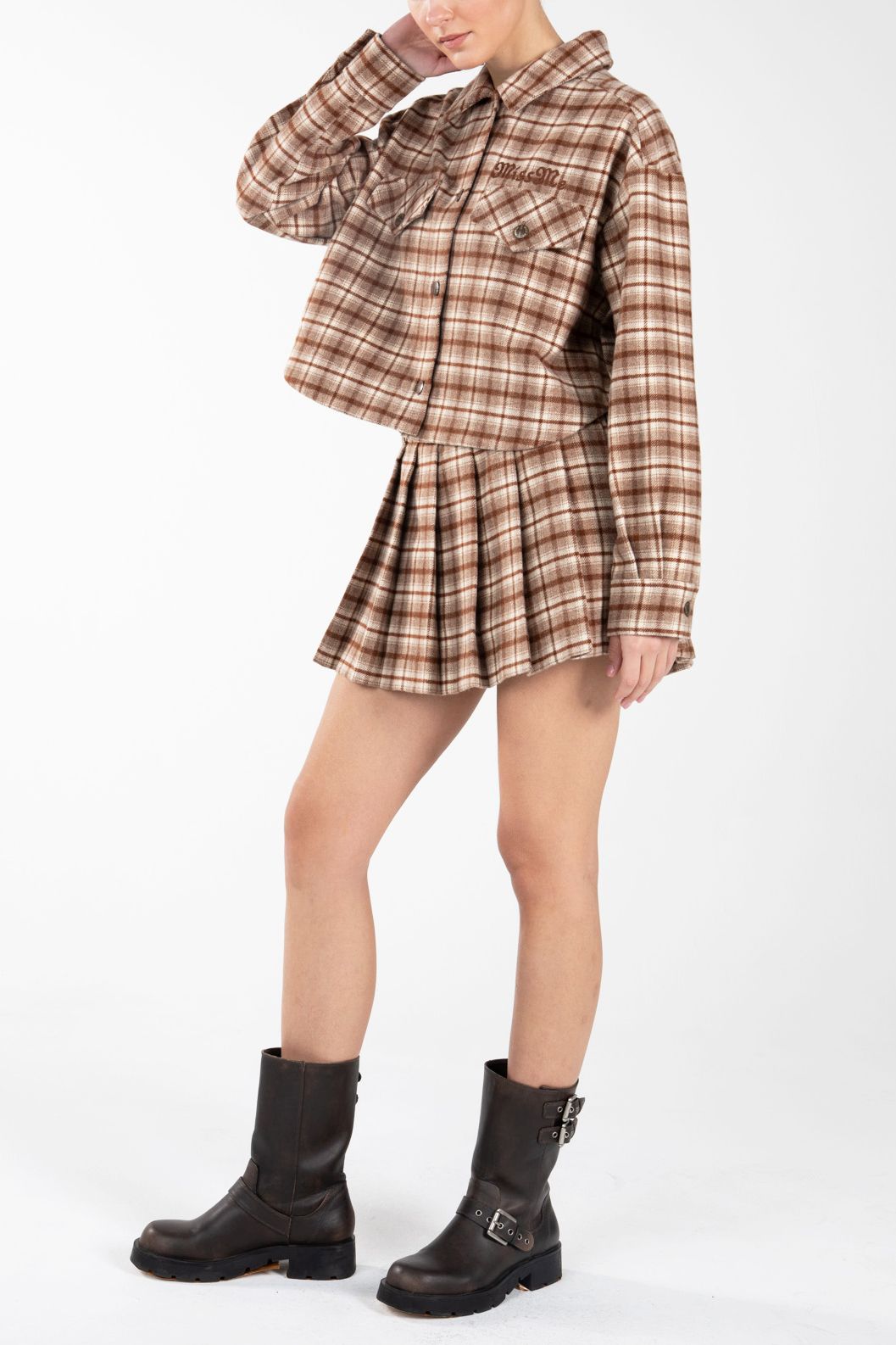 MISS ME Heavy Plaid Cropped Jacket