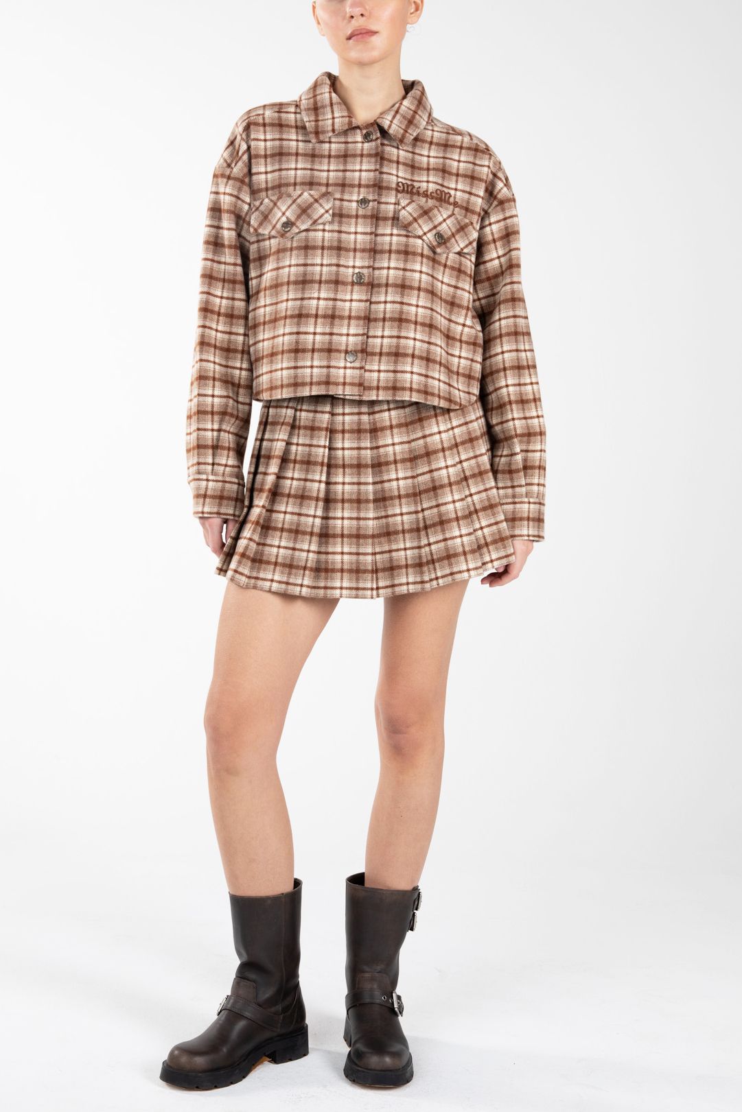 MISS ME Heavy Plaid Cropped Jacket