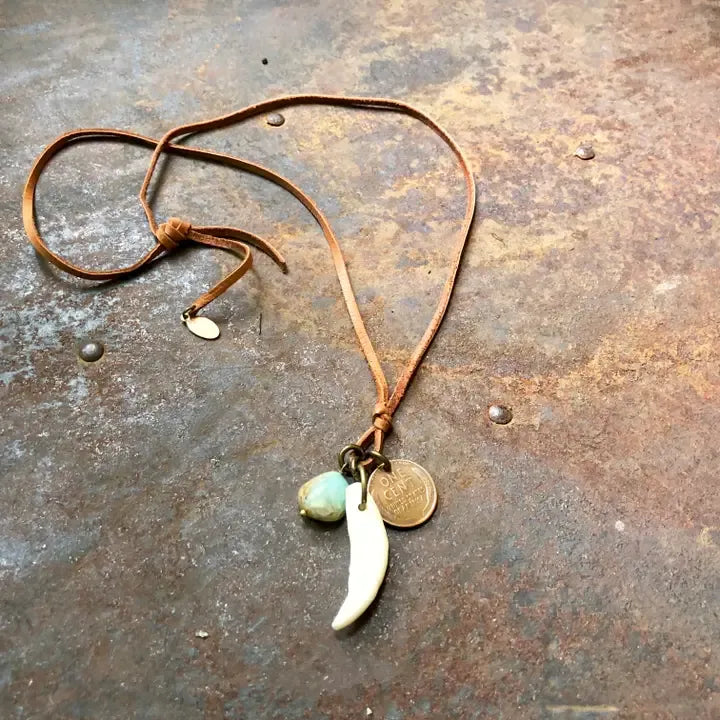ASTALI Coyote Tooth & Blue Opal Necklace