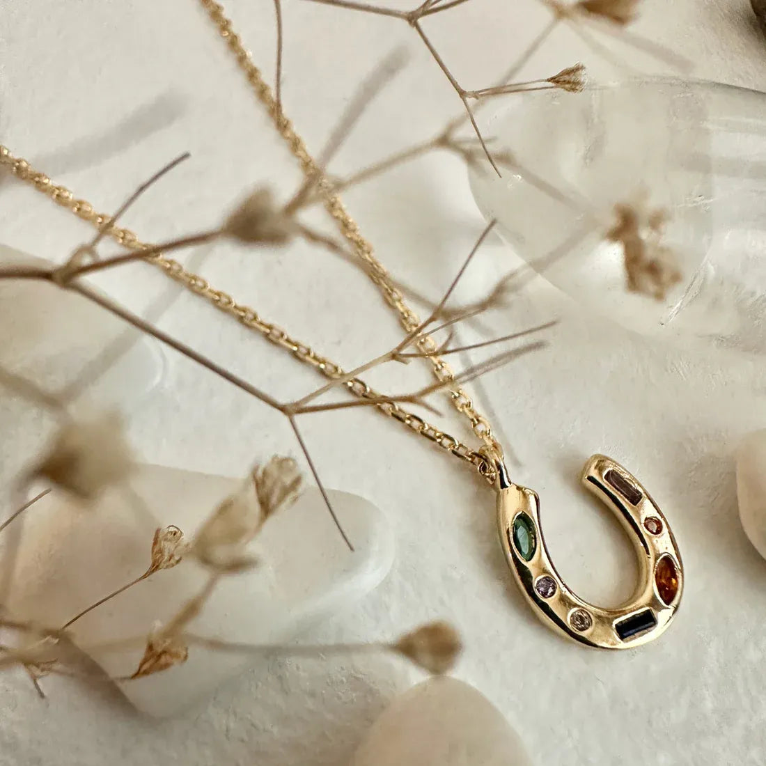 ABCO Tiny Gemmed Horseshoe Charm Necklace