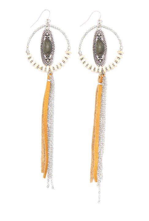 ABCO White & Tan Hoop Earrings