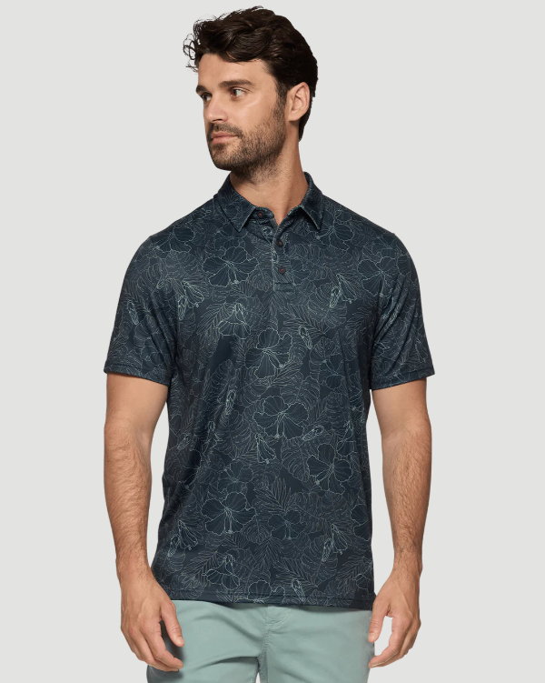 FLAG & ANTHEM Manteca SS All Over Floral Print Performance Polo