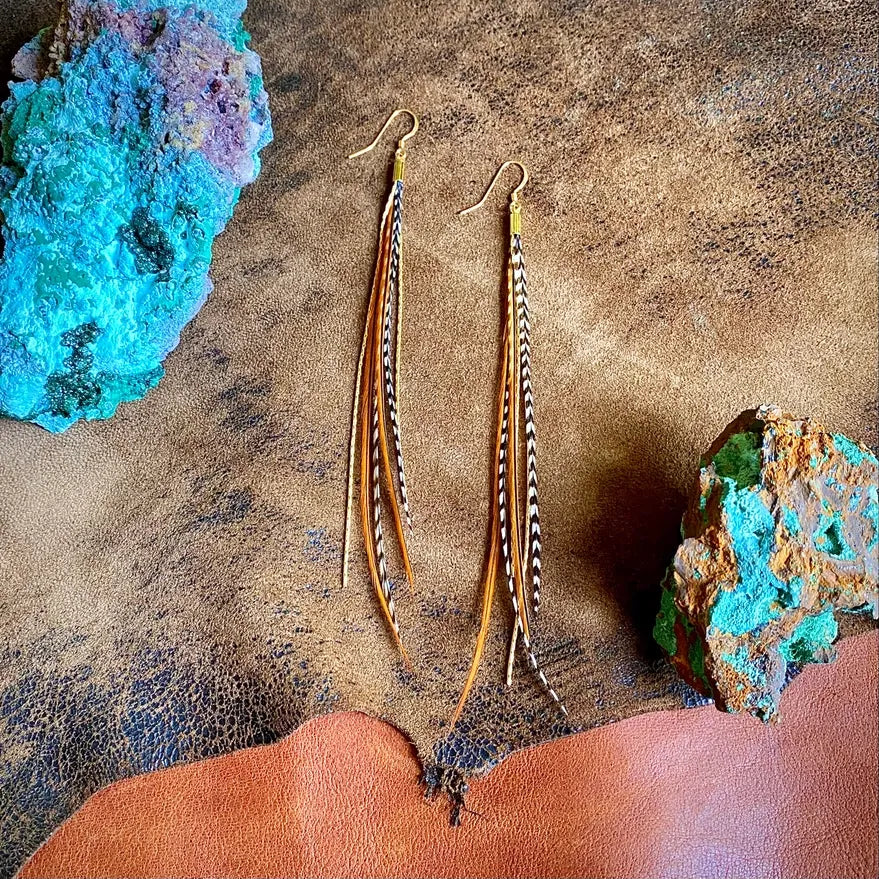 ASTALI Grizzly and Fawn/Gold Mini Feather Earrings