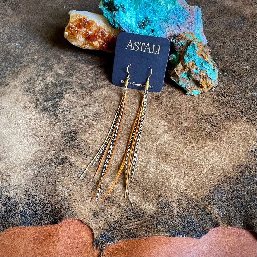 ASTALI Grizzly and Fawn/Gold Mini Feather Earrings
