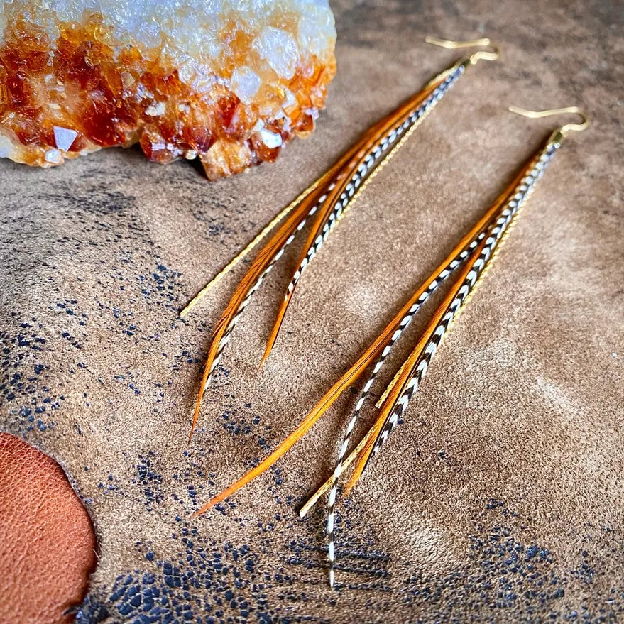 ASTALI Grizzly and Fawn/Gold Mini Feather Earrings