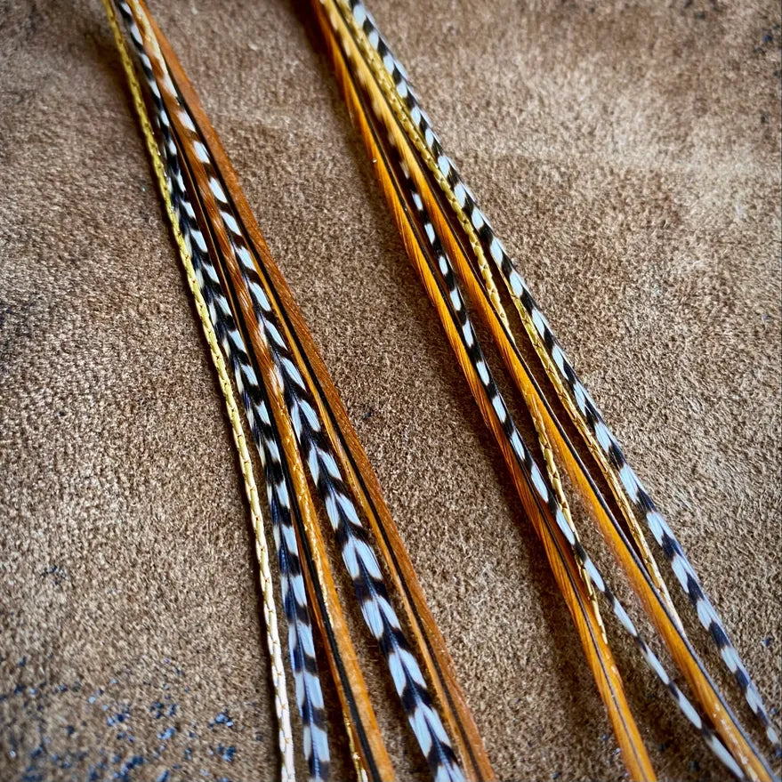 ASTALI Grizzly and Fawn/Gold Mini Feather Earrings