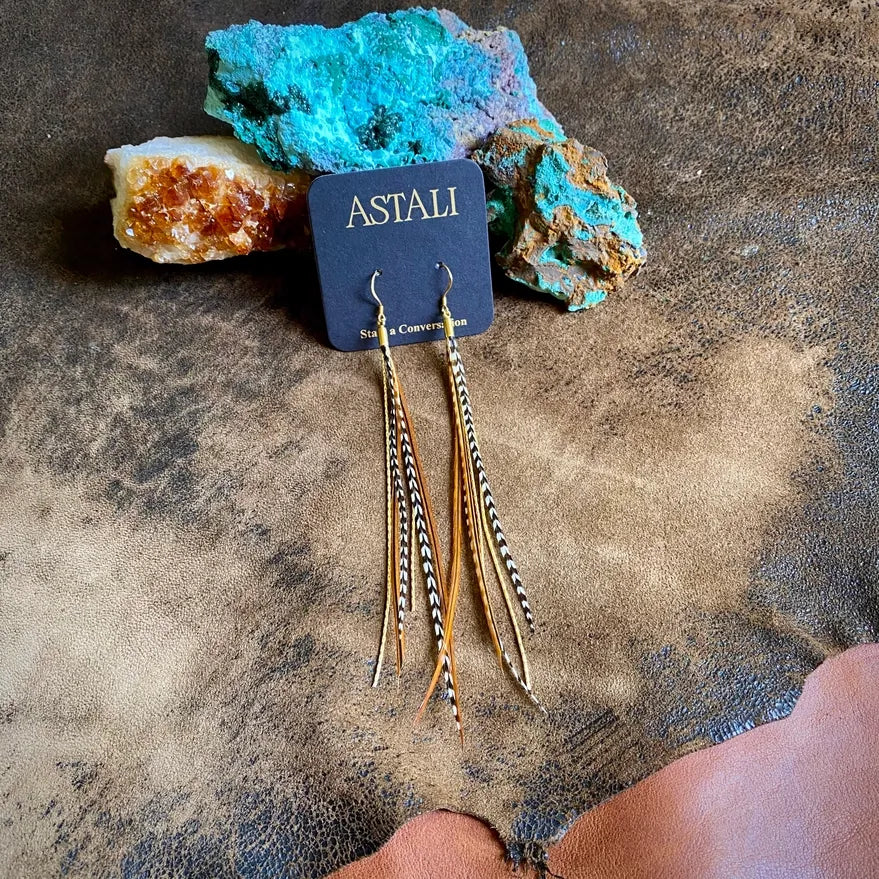 ASTALI Grizzly and Fawn/Gold Mini Feather Earrings