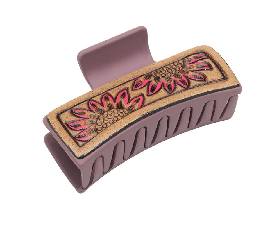 ABCO Sunset Sunflower Hair Comb Clip On Hand Tooled