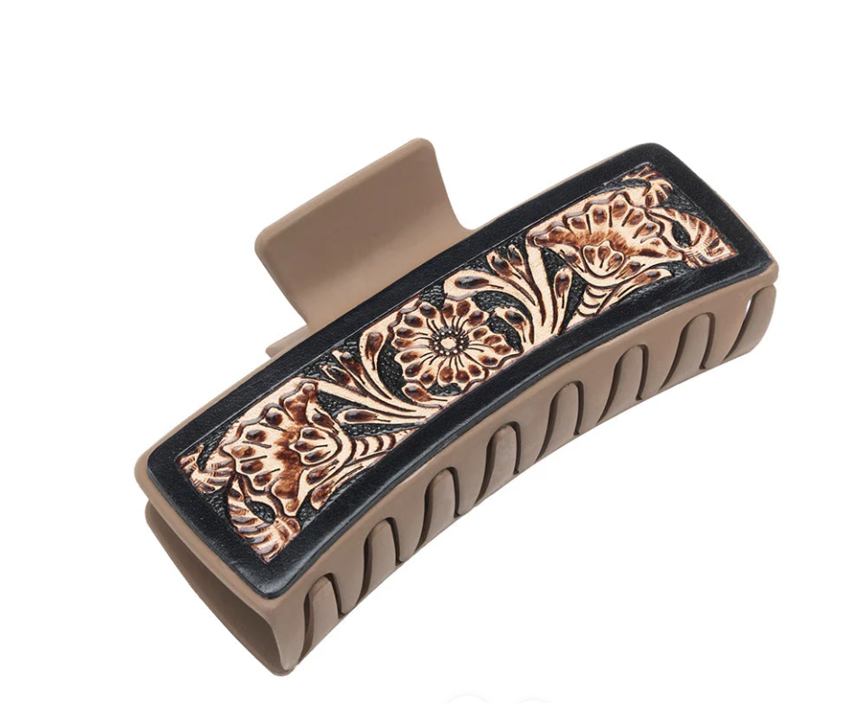 ABCO Sunset Sunflower Hair Comb Clip On Hand Tooled