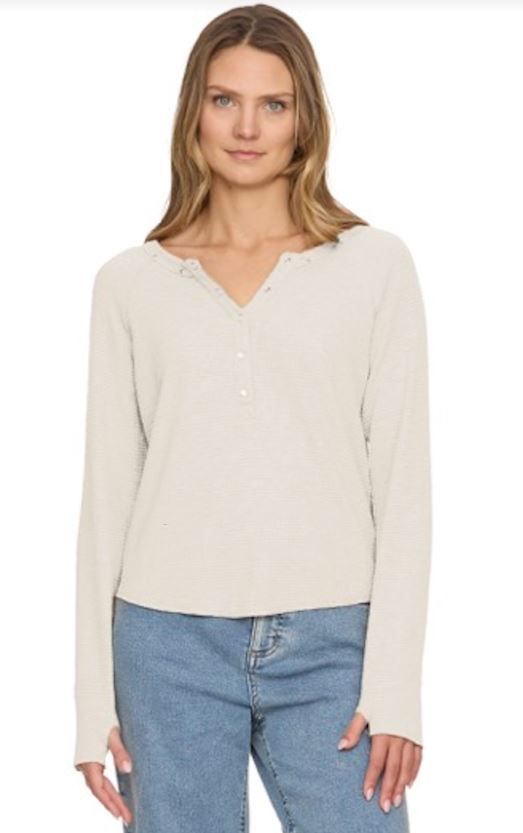 FLAG & ANTHEM Cambria Embroidered Waffle Henley Long Sleeve Top