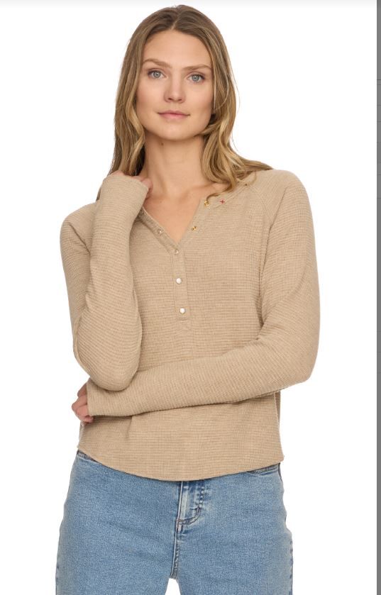 FLAG & ANTHEM Cambria Embroidered Waffle Henley Long Sleeve Top