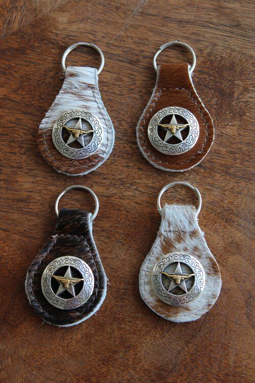 GAUCHO SHEEP & LEATHER Key Fob with Metal Western Accent