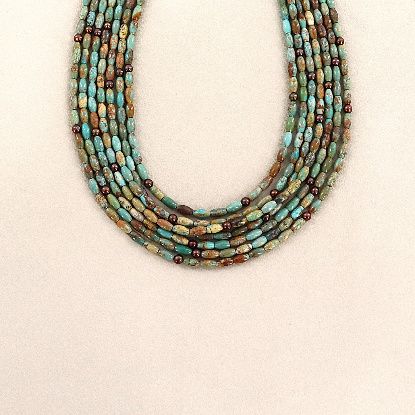 PAIGE WALLACE 7 Strands Green Turquoise Tubes With Small Brown Rice Pearls Necklace