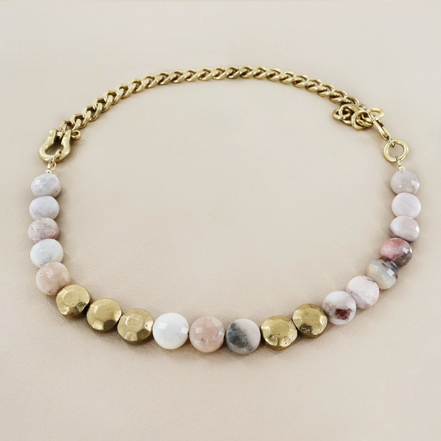 RACHEL NATHAN Shackle Single Pink Opal & Sand Dollar Coins Necklace