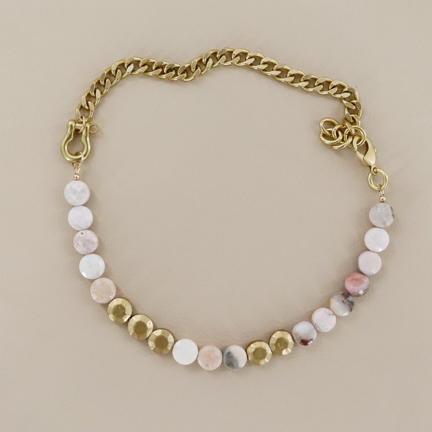 RACHEL NATHAN Shackle Single Pink Opal & Sand Dollar Coins Necklace