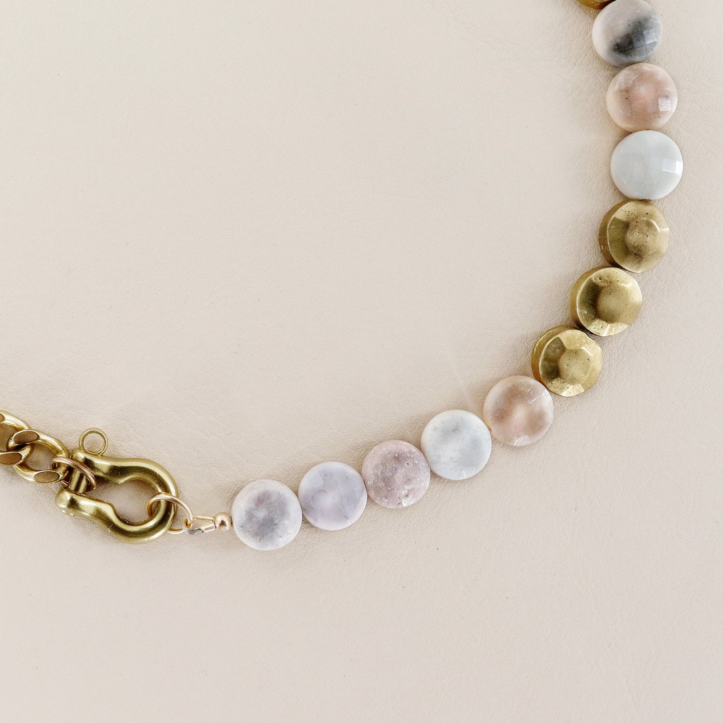 RACHEL NATHAN Shackle Single Pink Opal & Sand Dollar Coins Necklace
