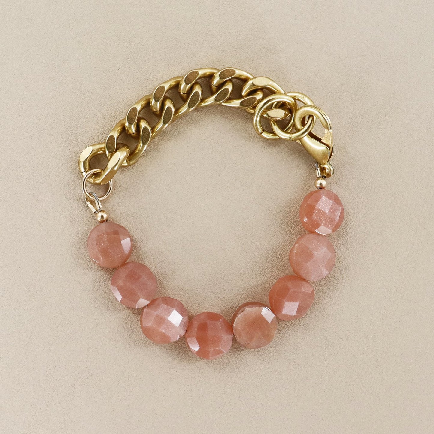 RACHEL NATHAN Remix Peach Moonstone Coin Bracelet