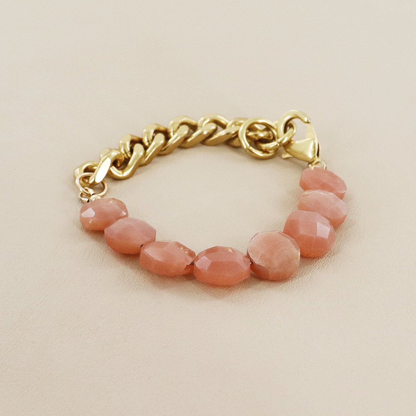RACHEL NATHAN Remix Peach Moonstone Coin Bracelet