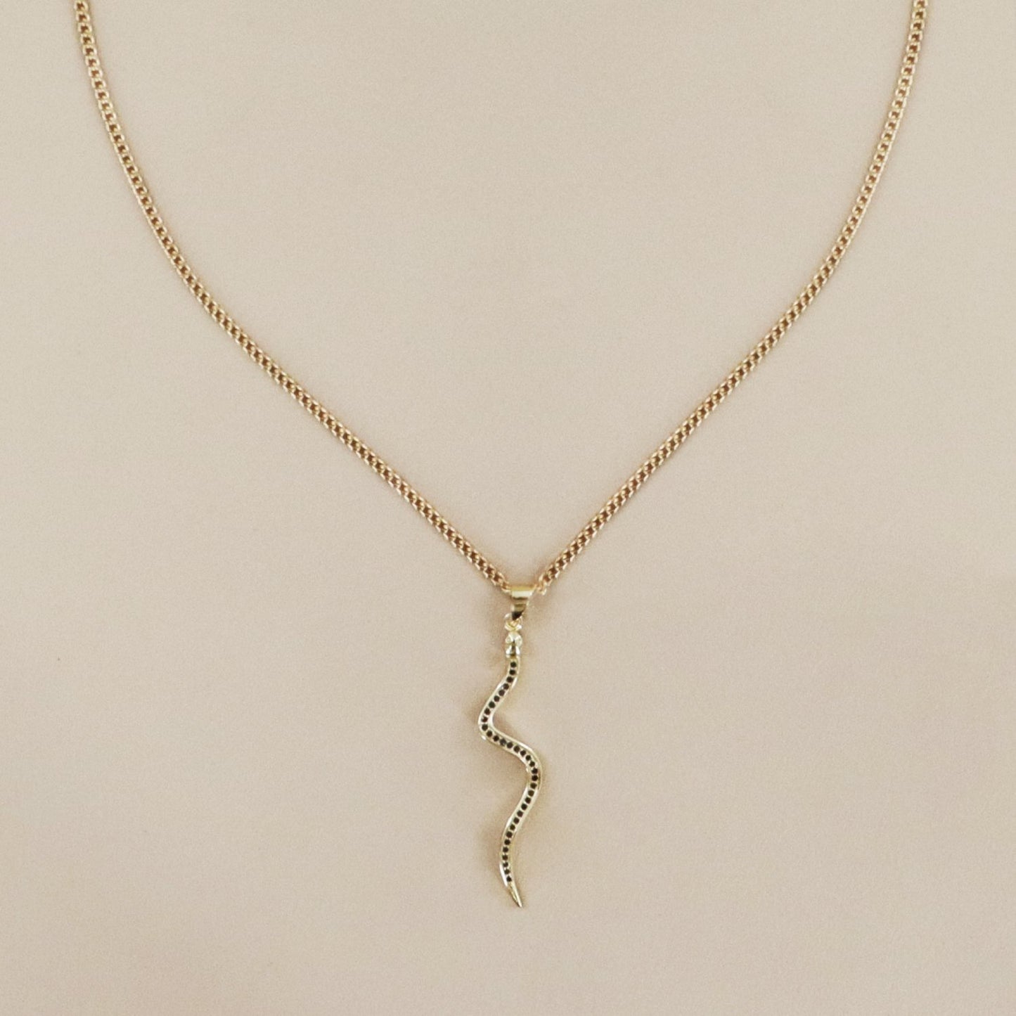 RACHEL NATHAN Black Crystal Snake Necklace