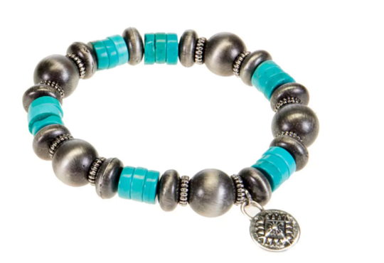 ABCO Faux Navajo Pearl & Turquoise Stretch Bracelet