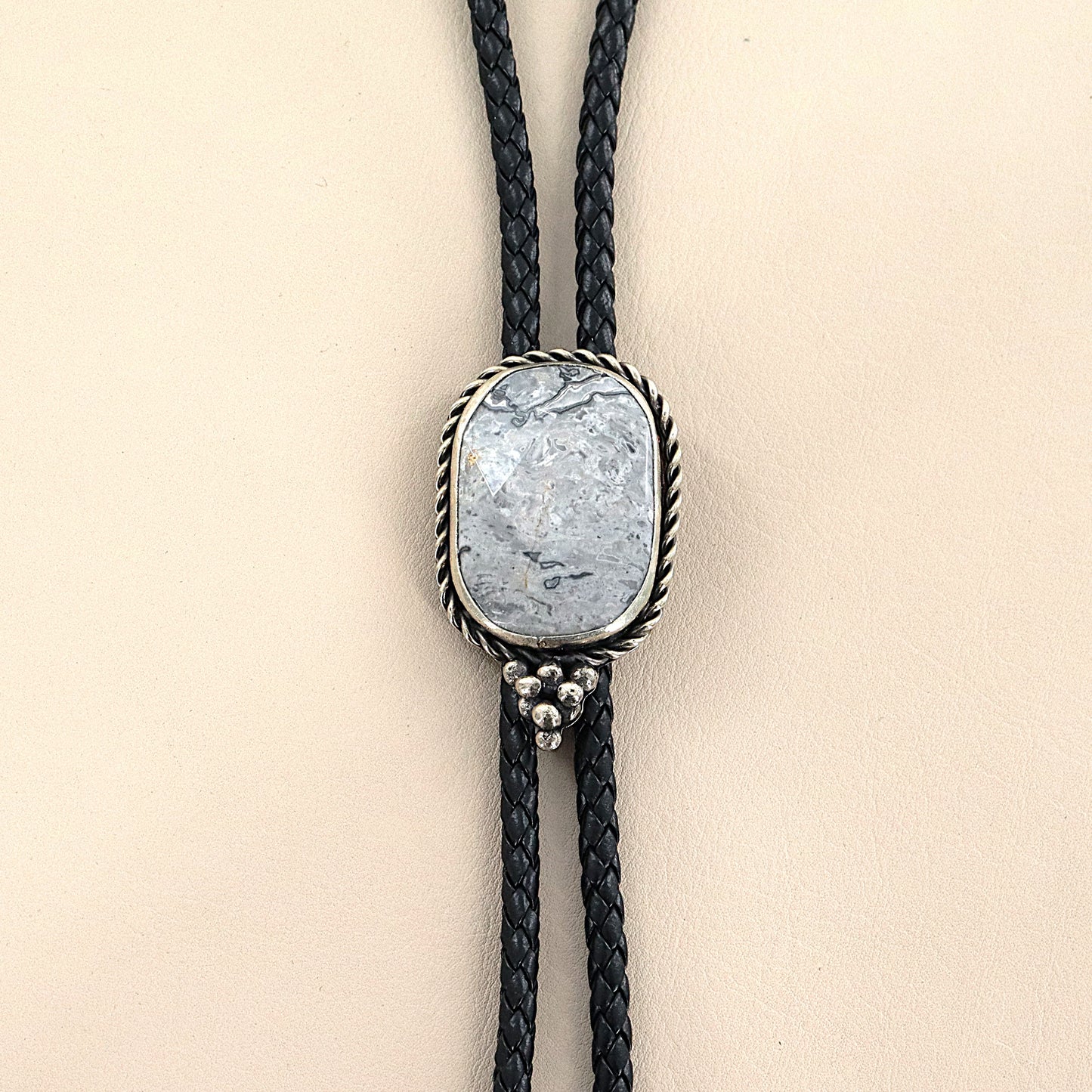 PAIGE WALLACE Coral Norean & Zebra Braided Leather Bolo Tie