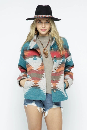 BLUE B Soft Comfy Light Weight Aztec Pattern Jacket