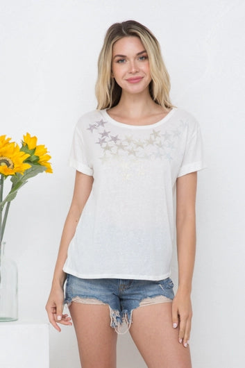 BLUE B Star Studded Slub Cotton Jersey Tee