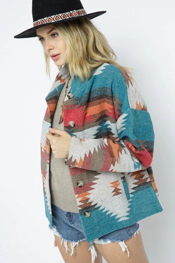 BLUE B Soft Comfy Light Weight Aztec Pattern Jacket