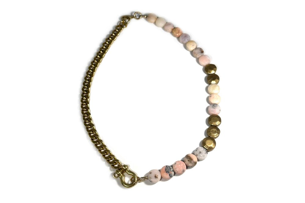 RACHEL NATHAN Shackle Single Pink Opal & Sand Dollar Coins Necklace