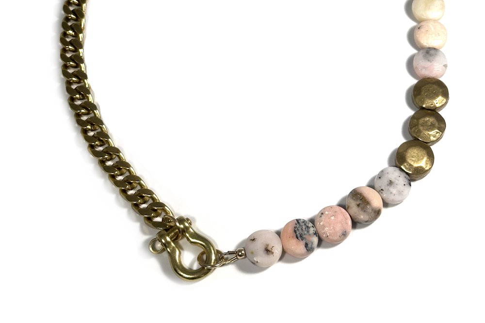 RACHEL NATHAN Shackle Single Pink Opal & Sand Dollar Coins Necklace