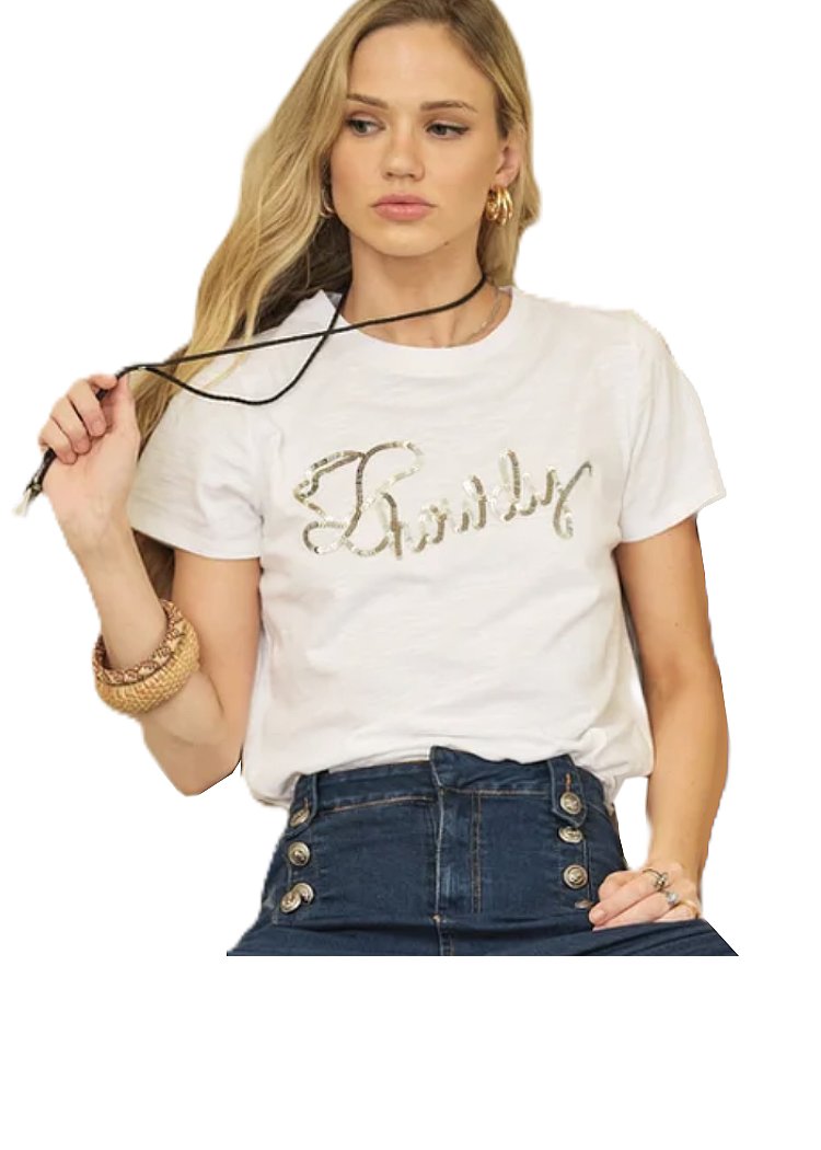 BLUE B Western Howdy Sequin Greeting Slub Graphic T-Shirt
