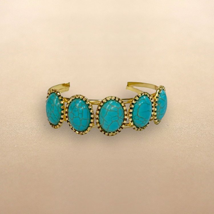 ABCO Turquoise 5 Stone Gold Cuff Bracelet