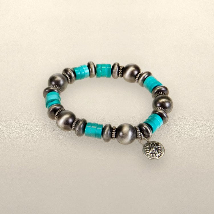 ABCO Faux Navajo Pearl & Turquoise Stretch Bracelet