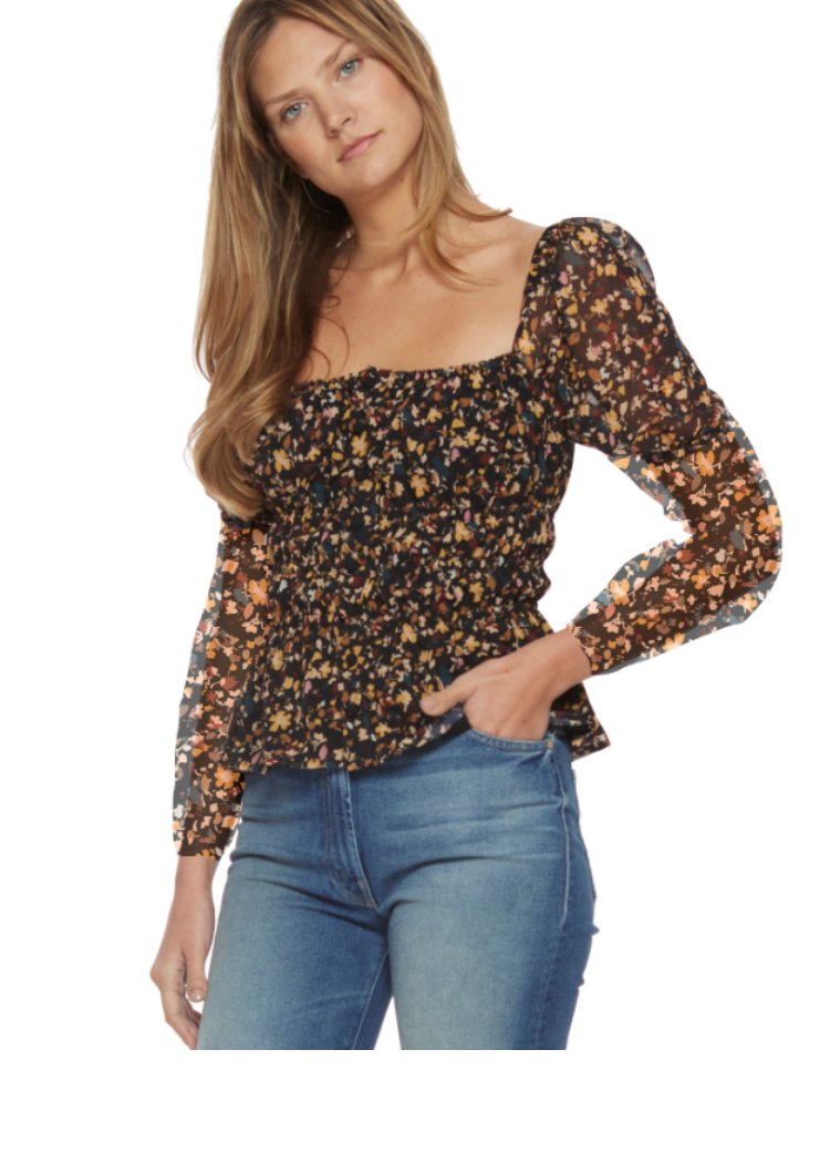 FLAG & ANTHEM Ada LS Button Front Floral Top
