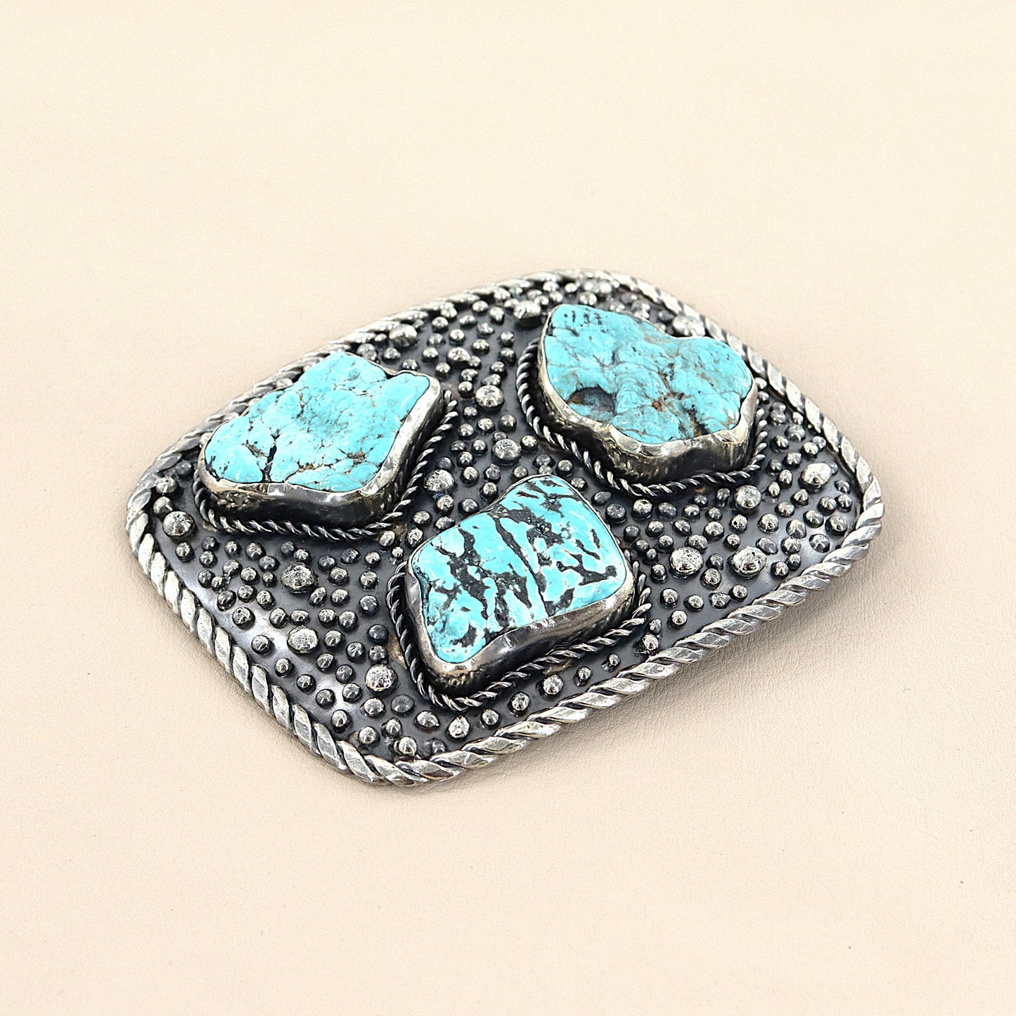 PAIGE WALLACE Rectangle Turquoise 3 Stones German Silver Buckle