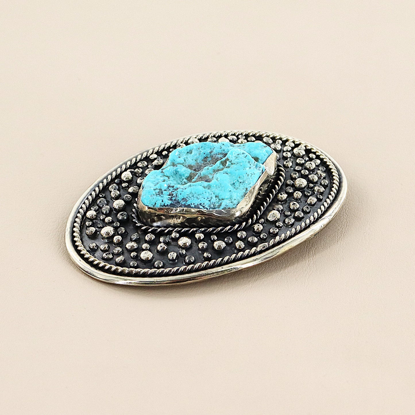 PAIGE WALLACE Oval With Large Turquoise Freeform Center Stone German Silver Buckle