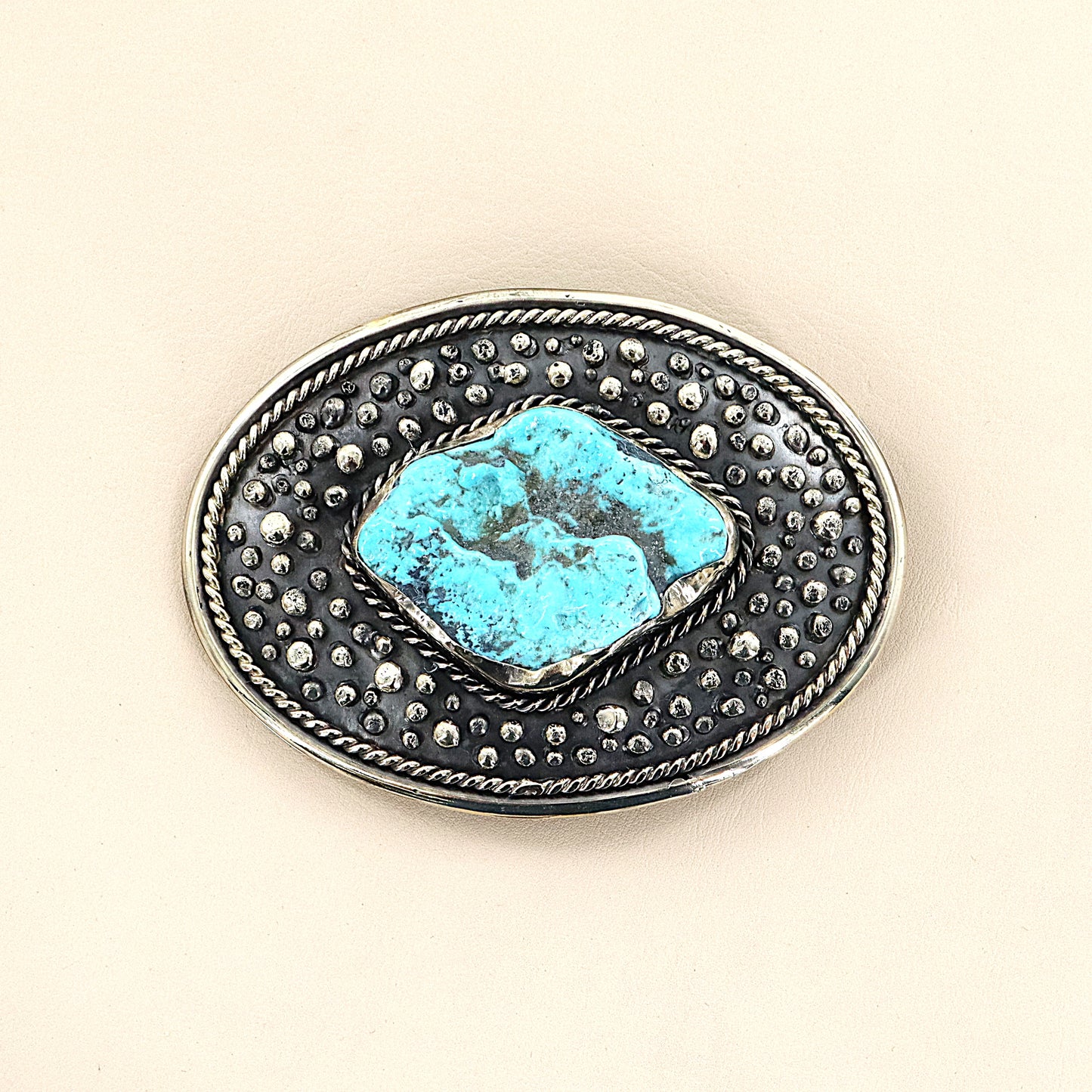 PAIGE WALLACE Oval With Large Turquoise Freeform Center Stone German Silver Buckle