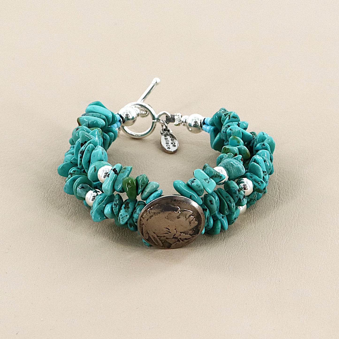 PAIGE WALLACE 3 Strands Turquoise Nickel Center Bracelet