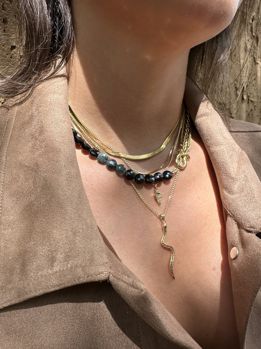 RACHEL NATHAN Black Crystal Snake Necklace