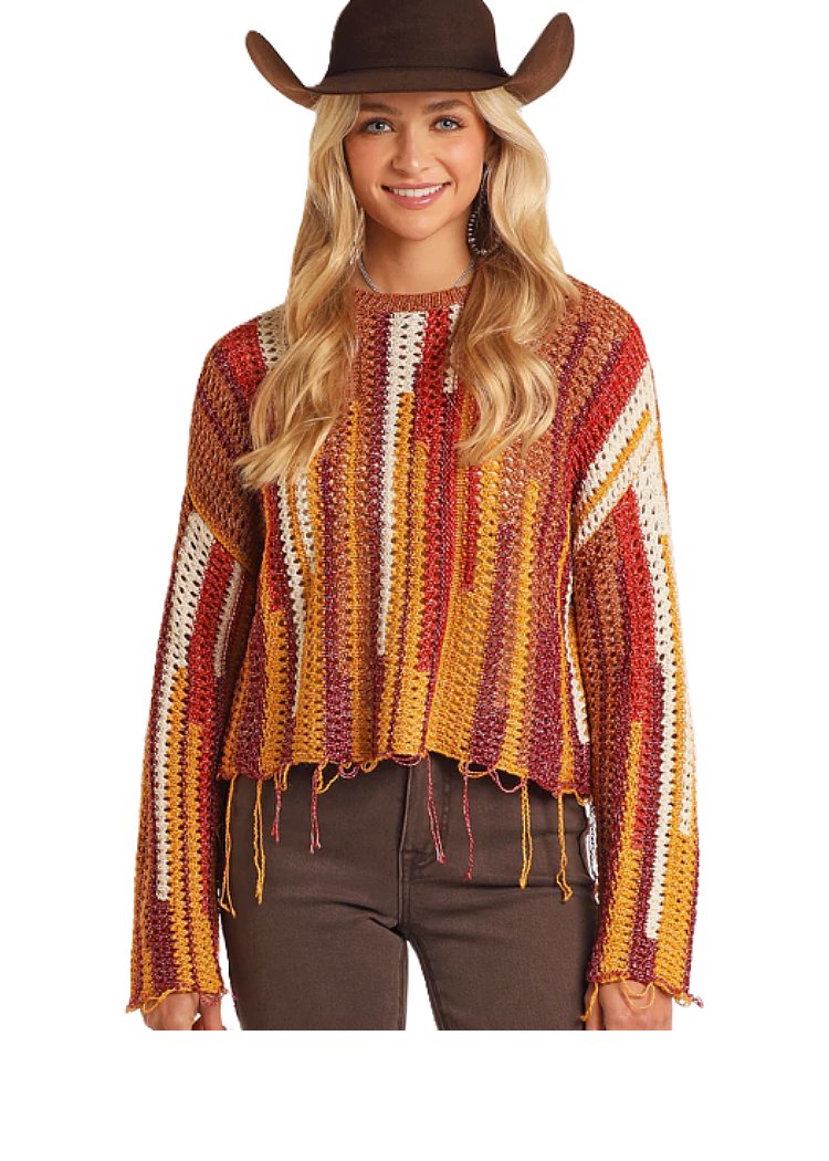 ROCK & ROLL Cropped Striped Sweater