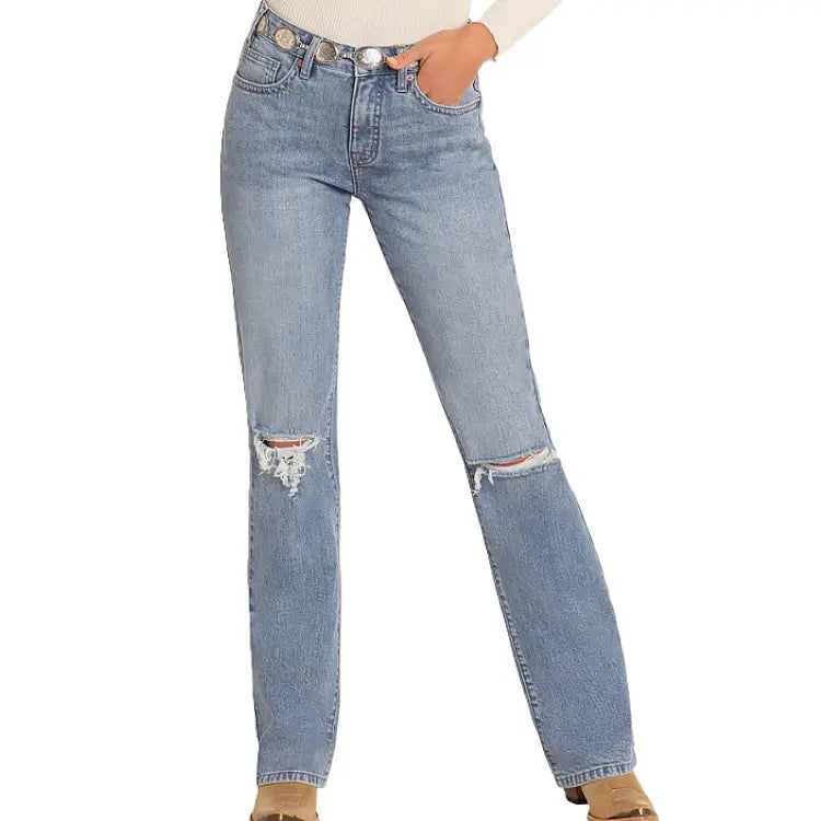 ROCK & ROLL LADIE'S DISTRESS HIGH RISE BOOT DENIM