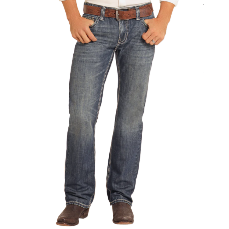 ROCK & ROLL RAISED DENIM EMB PISTOL STRAIGHT DARK VINTAGE DENIM
