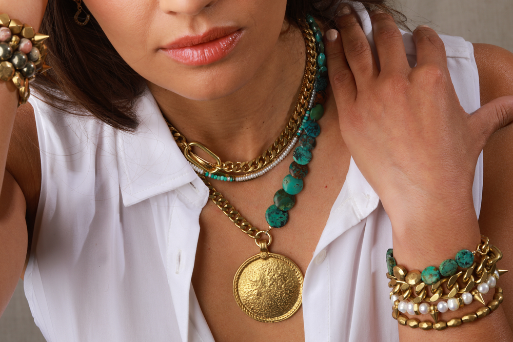 RACHEL NATHAN Mini Pearl & Turquoise Necklace