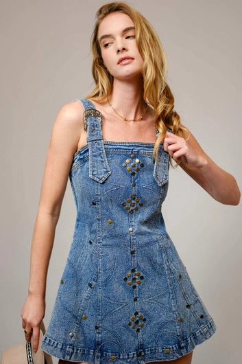 BLUE B Studded Western Buckle Stretch Denim Dress