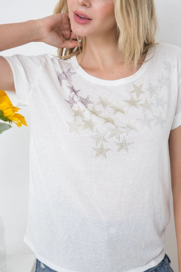BLUE B Star Studded Slub Cotton Jersey Tee