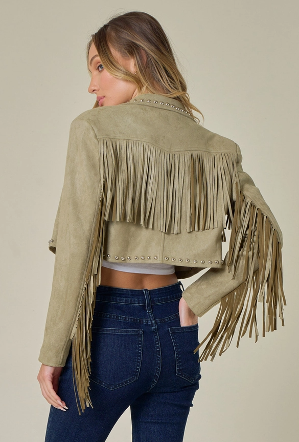 SAINTS & HEARTS Suede Fringe Stud Jacket